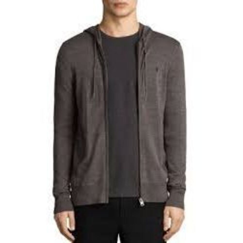 AllSaints Fritz Hoodie Full Zip Knit Sweatshirt Brown Lightweight Mens M